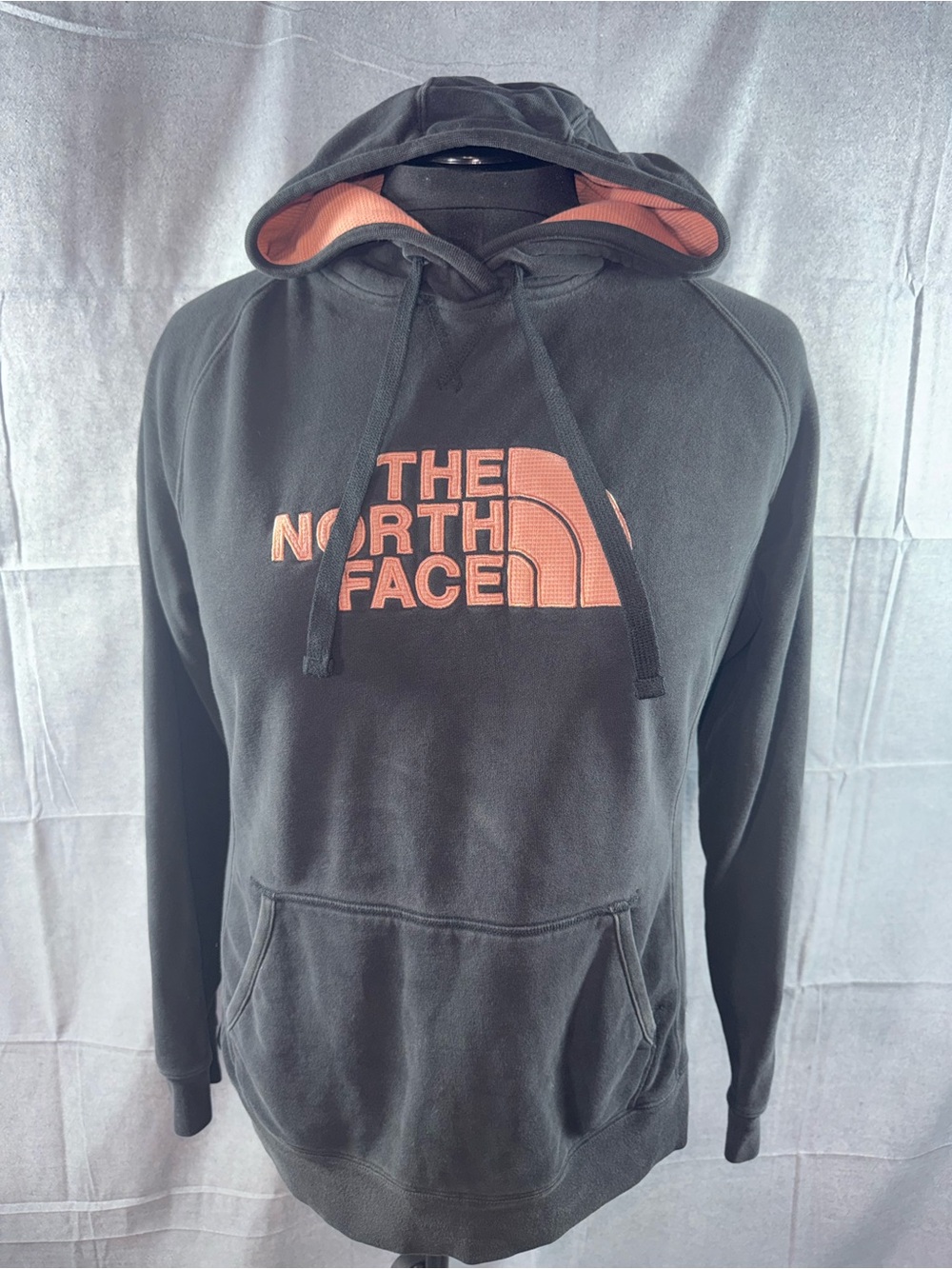3209-The North Face Black Hoodie with Coral Logo